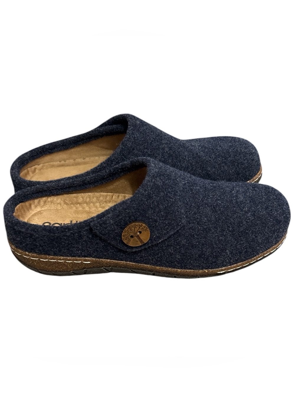 Earth   Ezra2 Navy Blue Wool Slip On Clogs Mules Size 8